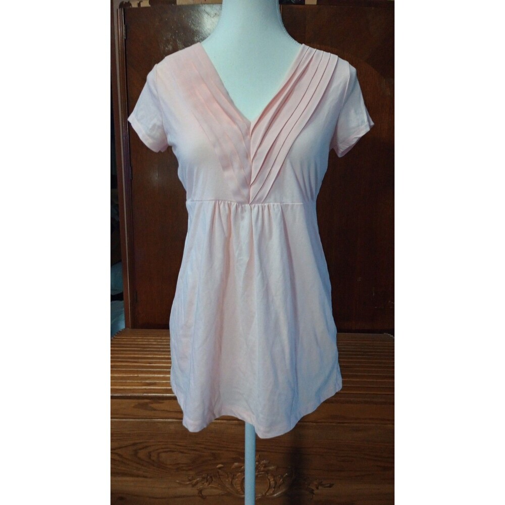 Oh Baby Motherhood Pink Solid Babydoll Top Sz S Maternity V-Neck Short Sleeve